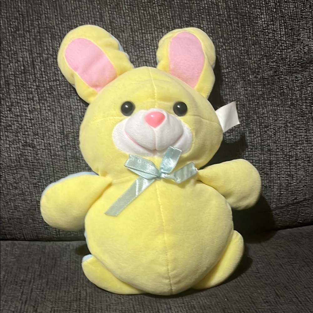 Vintage Infantino Yellow Bunny Blue Bear Plush Reversible w Rattles 13”